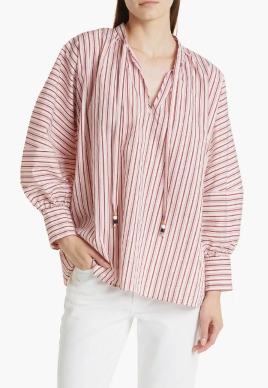 HUGO BOSS Bateco Top Size 6 Red White Striped Tie Neck Long Sleeve Blouse NWOT